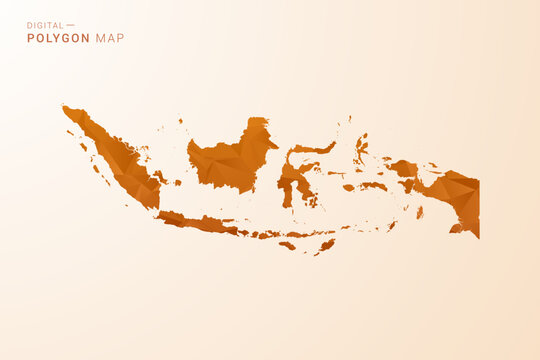 Indonesia Map - Low Poly Polygon Vector Illustration in Orange Hue, Clean Geometric Style, Isolated on White Background.