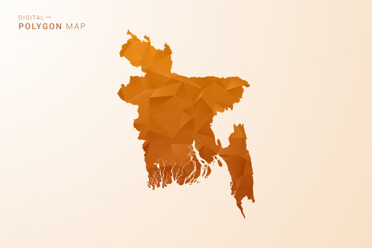 Bangladesh Map - Low Poly Polygon Vector Illustration in Orange Hue, Clean Geometric Style, Isolated on White Background.