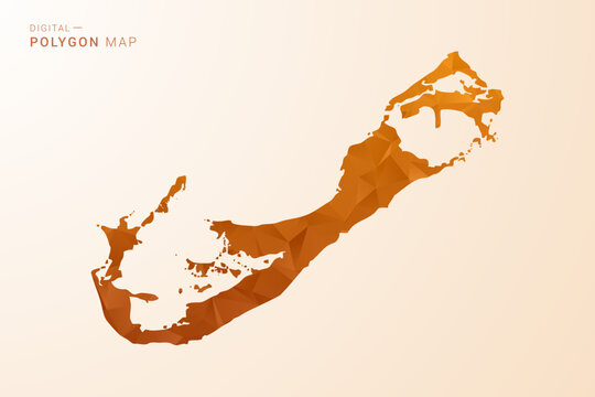 Bermuda Map - Low Poly Polygon Vector Illustration in Orange Hue, Clean Geometric Style, Isolated on White Background.