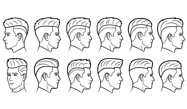 Crew Cut Hair Style Outline Vector &ndash; Men Short Fade Haircut Collection