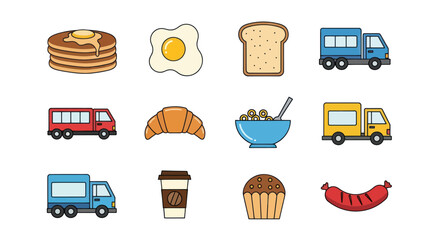 Breakfast food and transportation icons