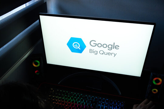 Punta Arenas, Chile &ndash; March 07, 2026: Google BigQuery corporate logo and wordmark displayed on a bright computer monitor screen