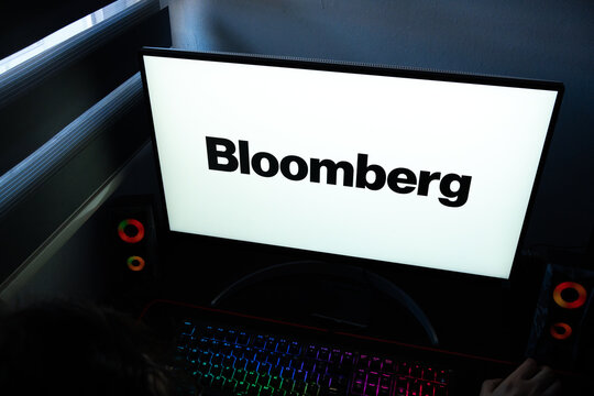 Punta Arenas, Chile &ndash; March 07, 2026: Black Bloomberg corporate wordmark and logo displayed on a bright computer monitor screen