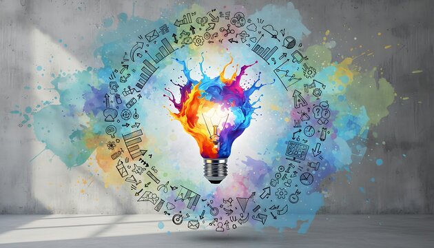 Colorful Splashing Light Bulb Creative Idea Circle
