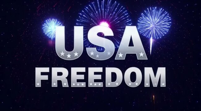 Fireworks display with usa freedom text on a dark background Video
