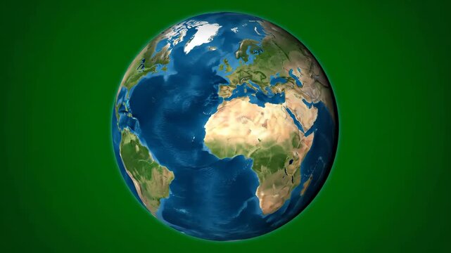 Planet Earth globe showing Europe and Africa on green screen