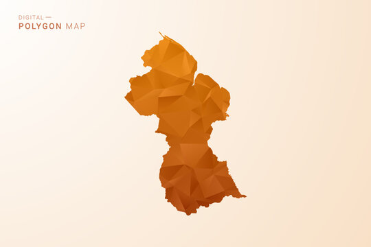 Guyana Map - Low Poly Polygon Vector Illustration in Orange Hue, Clean Geometric Style, Isolated on White Background.
