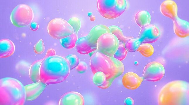 Iridescent shapes floating in void