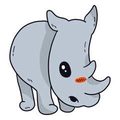 Fototapeta premium Cute rhinoceros rhino horn flat