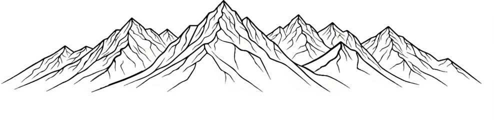 Stylized ink sketch of a jagged mountain range with sharp peaks