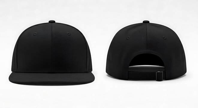 mockup of a solid black color snapback cap