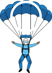 Skydiver parachuting flat vector illustration showing person in blue suit with open parachute for extreme sports and adventure © Bappi