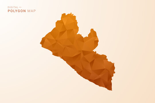 Liberia Map - Low Poly Polygon Vector Illustration in Orange Hue, Clean Geometric Style, Isolated on White Background.