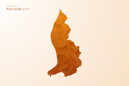 Liechtenstein Map - Low Poly Polygon Vector Illustration in Orange Hue, Clean Geometric Style, Isolated on White Background.
