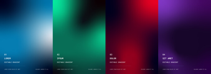 A modern abstract gradient poster set with vibrant color transitions and editable promotional typography templates for events marketing and social media campaigns © Nahlnarendra