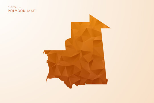 Mauritania Map - Low Poly Polygon Vector Illustration in Orange Hue, Clean Geometric Style, Isolated on White Background.