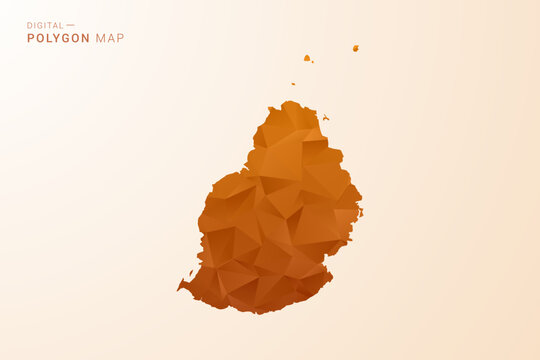 Mauritius Map - Low Poly Polygon Vector Illustration in Orange Hue, Clean Geometric Style, Isolated on White Background.