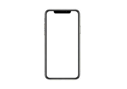 Minimalist design of a smartphone with a blank screen and a black border isolated on transparent background 'Png
