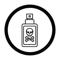 Obraz premium Black and white circular emblem featuring a poison symbol with a skull and crossbones inside a small bottle with a nozzle