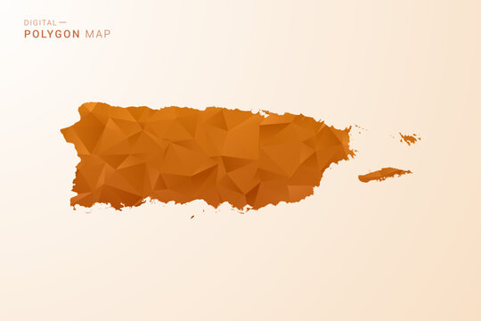 Puerto Rico Map - Low Poly Polygon Vector Illustration in Orange Hue, Clean Geometric Style, Isolated on White Background.