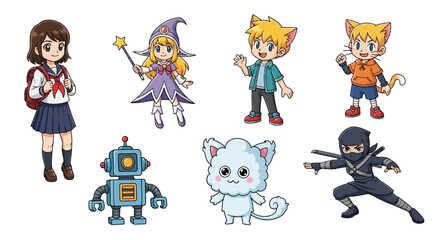 Colorful cartoon characters for kids and education