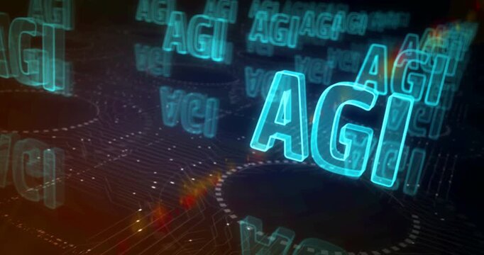 Artificial general intelligence symbol abstract cyber concept. Digital technology and computer background seamless and looped 3d animation.