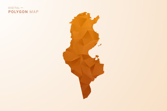 Tunisia Map - Low Poly Polygon Vector Illustration in Orange Hue, Clean Geometric Style, Isolated on White Background.