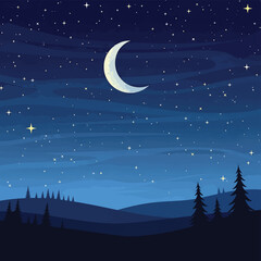 Crescent Moon in Starry Night Sky. © Suker