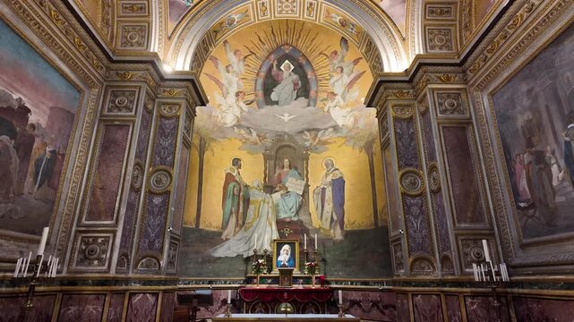 Slow Motion Tracking Shot Of Saint Cyril Burial Place In Rome