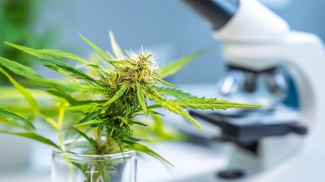 Cannabis Plant Examination in Lab with Overcast Lighting and Macro Focus