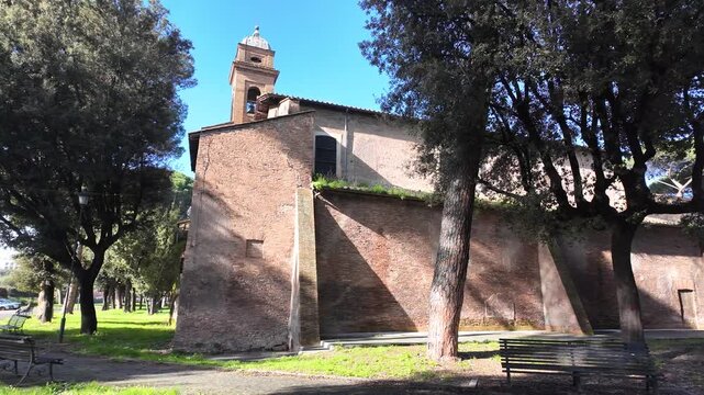 Slow Motion Tracking Shot Of Santi Nereo E Achilleo Exterior Rome