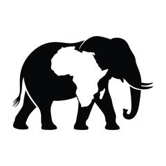 Fototapeta premium Silhouette of an elephant with the african continent within its form