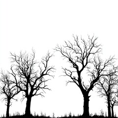 Obraz premium Silhouetted leafless trees against a white sky, evoking a stark winter scene