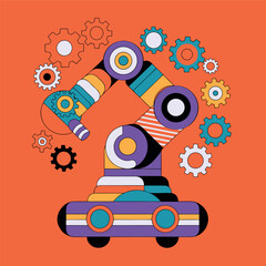 Obraz premium a robotic arm with gears, industrial automation concept,