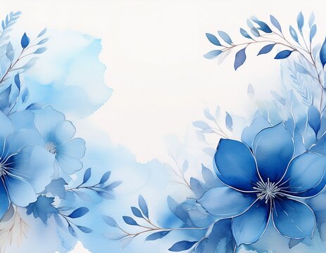 blue floral watercolor background for memorial service program soft elegant