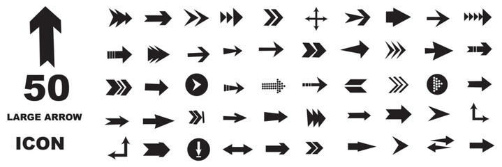 Naklejka premium Black arrow icon big set. triangular arrow pointers isolated on Collection different arrows sign. Set different cursor arrow direction symbols in flat 
