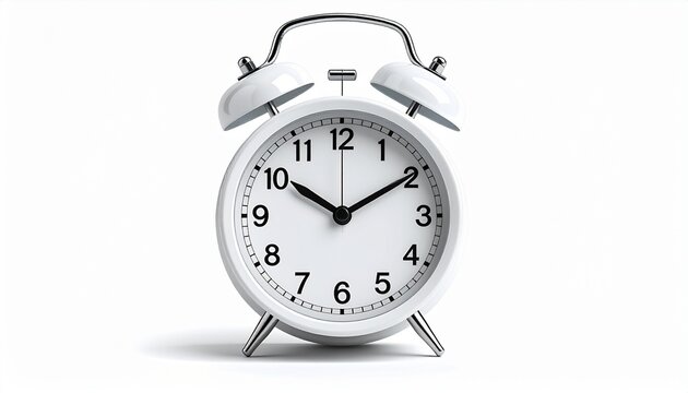 Modern alarm clock showing 6:00 AM, clean minimal composition, realistic product photography, bright studio lighting, isolated on pure white background, sharp focus, subtle shadow
