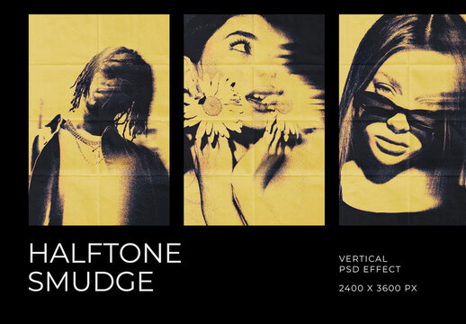 Halftone Smudge Vertical Image Effect Mockup