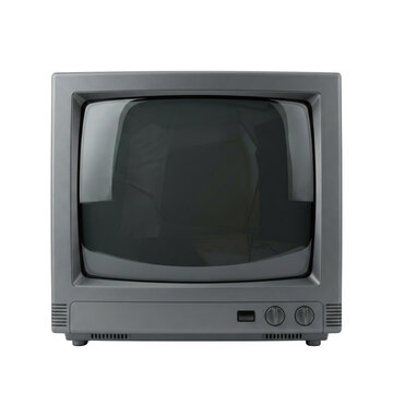 Front view of vintage cathode ray tube television on transparent background