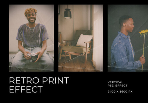 Retro Paper Print Vertical Image Effect Mockup