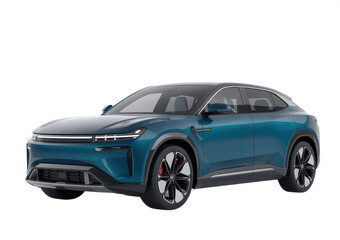 Obraz premium Blue electric SUV with black accents and silver blue car