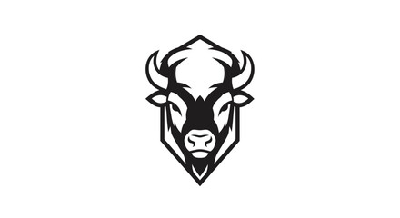 Fototapeta premium Geometric Bison Head Logo Design. Monochrome Buffalo Mascot Emblem Vector Graphic