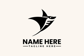 Fototapeta premium Black and white logo design featuring a stylized vector stingray icon with a bold typography template against a clean background.