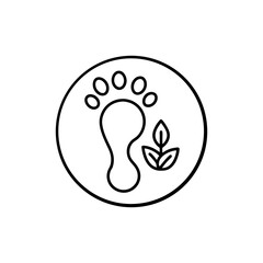 Obraz premium Environmental footprint icon symbol with green leaf in circle logo for ecological sustainability eco friendly concept