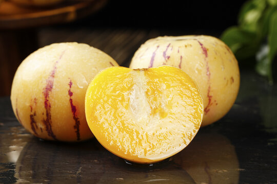 Pepino Melon Fruits from Gansu China Desert Region - Yellow Flesh Purple Striped Skin Sweet Delicious Organic Produce