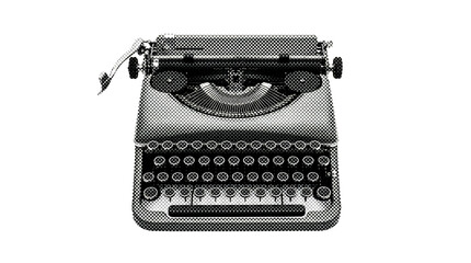 Vintage mechanical typewriter black and white halftone dot pattern retro illustration