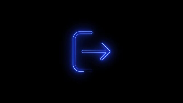 neon blue exit and logout icon glowing on black background with arrow pointing right for digital interface navigation and sign out symbol