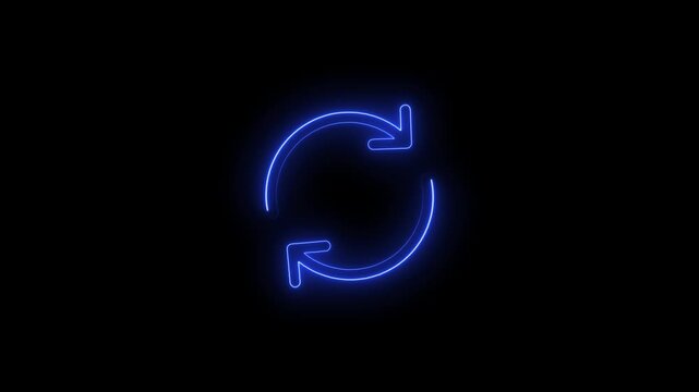 blue neon refresh icon glowing on black background digital sync and reload symbol for technology and web interface designs