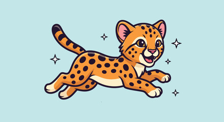 Cute Cartoon Cheetah Cub Running Playfully Vector Illustration. © NFS Studio