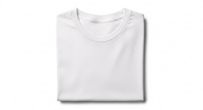 Folded White Cotton T Shirt on White Background Fashion Top View